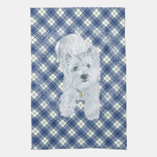 Westie op Tartan Theedoek