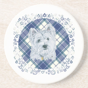 Westie op Tartan Zandsteen Onderzetter