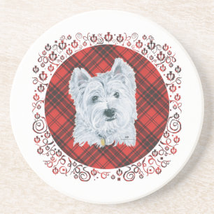 Westie op Tartan Zandsteen Onderzetter