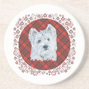 Westie op Tartan Zandsteen Onderzetter
