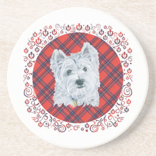 Westie op Tartan Zandsteen Onderzetter