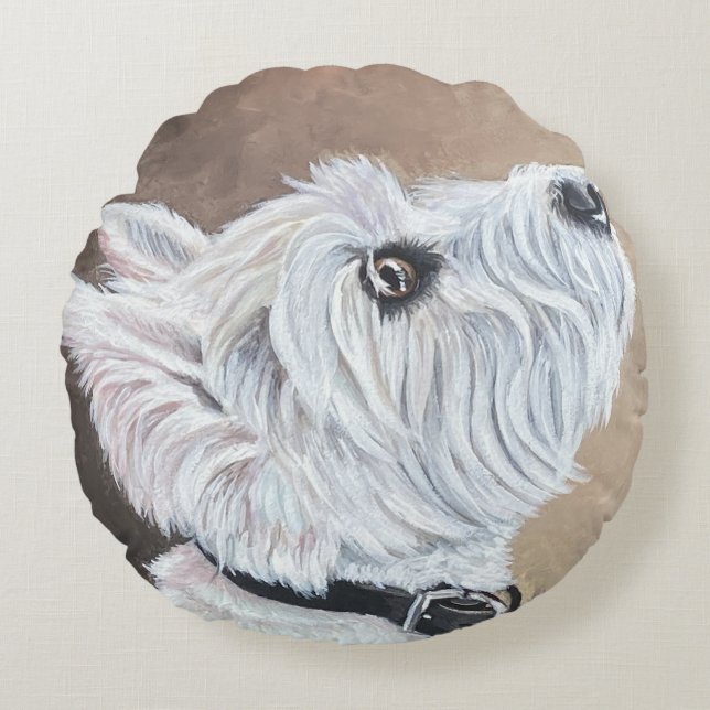 Westie Opzoeken Profiel B Rond Kussen (Voorkant)
