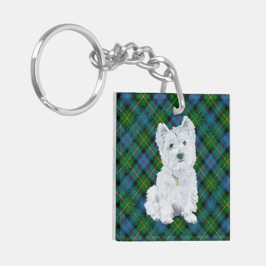 Westie over Tartan Sleutelhanger (Voorkant Links)