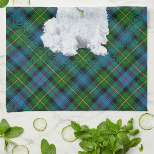 Westie over Tartan Theedoek (Gevouwen)