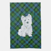 Westie over Tartan Theedoek (Verticaal)