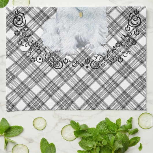 Westie over Tartan Theedoek (Gevouwen)