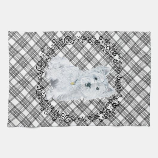 Westie over Tartan Theedoek (Horizontaal)