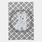 Westie over Tartan Theedoek (Verticaal)