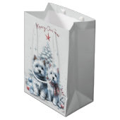 Westie Pair Kerstcadeau Tas Medium Cadeauzakje (Voorkant Gekanteld)