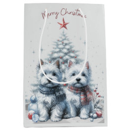 Westie Pair Kerstcadeau Tas Medium Cadeauzakje