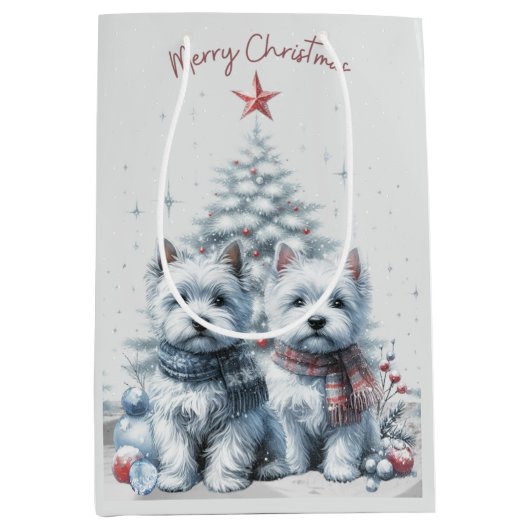 Westie Pair Kerstcadeau Tas Medium Cadeauzakje (Voorkant)