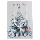 Westie Pair Kerstcadeau Tas Medium Cadeauzakje (Achterkant)