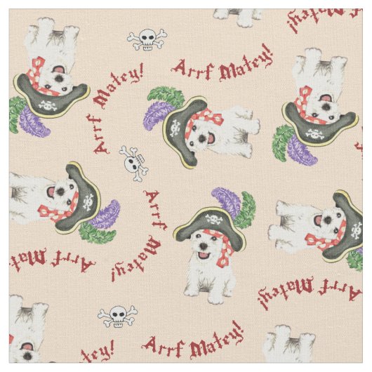 Westie Pirate Fabric Stof (Close Up)