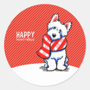 Westie Pset Scarf Kerstmis Happy Howl-i-days Ronde Sticker