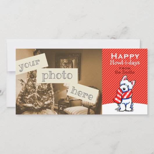 Westie Pset Scarf Kerstmis Modern Red Feestdagenkaart (Voorkant)