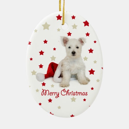 Westie Pup Oval kerstboomversiering Keramisch Ornament (Achterkant)