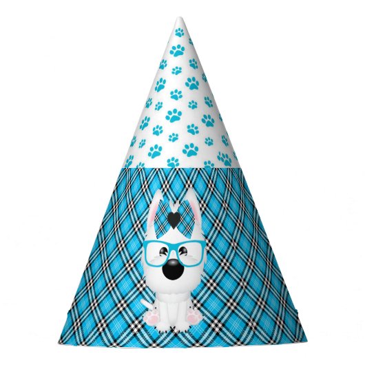Westie Puppy Dogs Blue Aqua Birthday Party Petten Feesthoedjes (Voorkant)