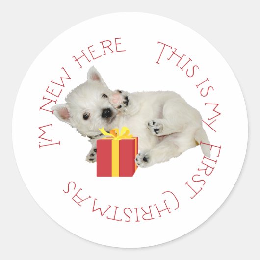 Westie Puppy Eerste Kerstmis Ronde Sticker (Voorkant)