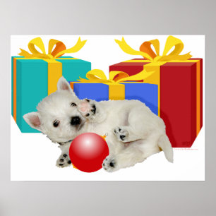 Westie Puppy Kerstmis Poster