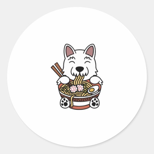 Westie Ramen Noodles Ronde Sticker (Voorkant)