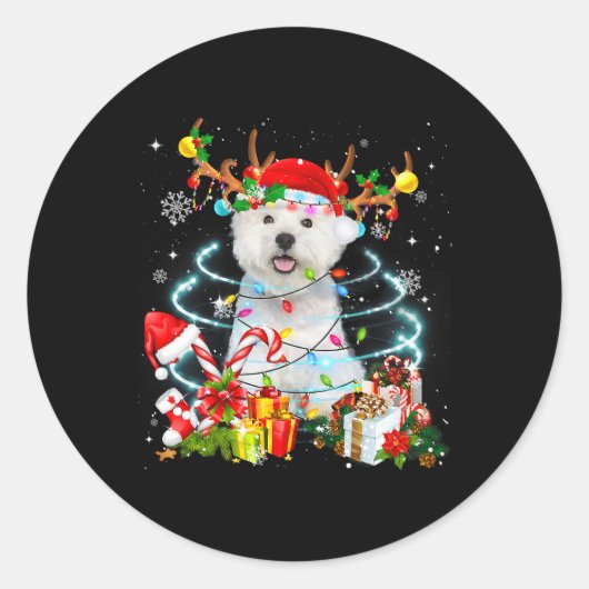 Westie Reindekermis Lampjes Pajama Dog X Ronde Sticker (Voorkant)