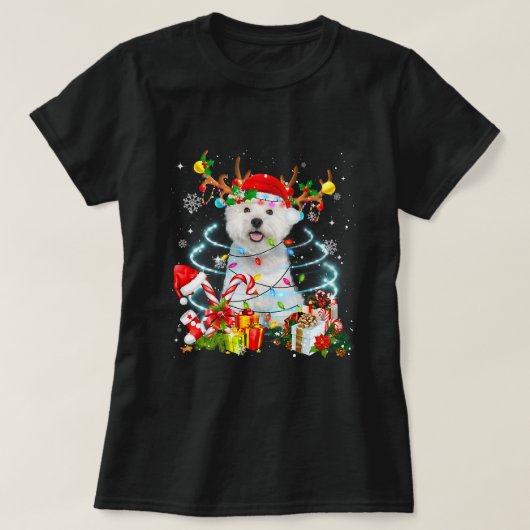 Westie Reindekermis Lampjes Pajama Dog X T-shirt (Design voorkant)