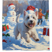 Westie rent in de sneeuw met kerst Pet Douchegordijn (Voorkant)