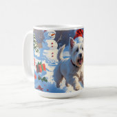 Westie rent in de sneeuw met kerst Pet Koffiemok (Voorkant links)