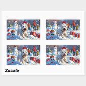 Westie rent in de sneeuw met kerst Pet Rechthoekige Sticker (Vel)