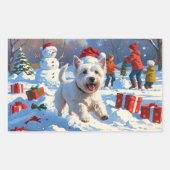Westie rent in de sneeuw met kerst Pet Rechthoekige Sticker (Voorkant)