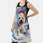 Westie rent in de sneeuw met kerst Pet Schort (Insitu)