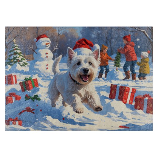 Westie rent in de sneeuw met kerst Pet Snijplank (Voorkant)