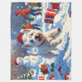 Westie rent in de sneeuw met kerstmuts fleece deken (Voorkant)