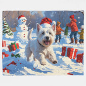 Westie rent in de sneeuw met kerstmuts fleece deken (Voorkant (Horizontaal))