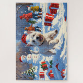 Westie rent in de sneeuw met kerstmuts legpuzzel (Verticaal)