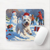 Westie rent in de sneeuw met kerstmuts muismat (Met muis)