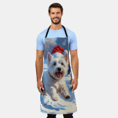 Westie rent in de sneeuw met kerstmuts schort (Gedragen)