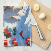 Westie rent in de sneeuw met kerstmuts theedoek (Quarter Fold)