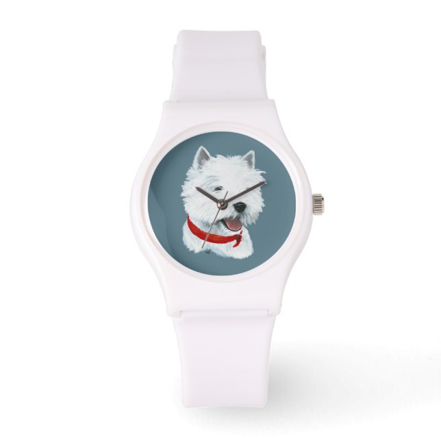 Westie Rode Halsband Horloge (Voorkant)