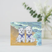 Westie Sailor Twins op het Strand Briefkaart (Staand voorkant)