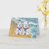 Westie Sailor Twins op het Strand Kaart (Gele Bloem)