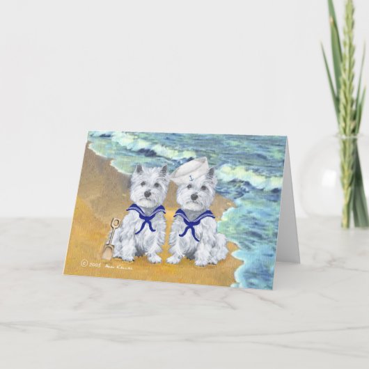 Westie Sailor Twins op het Strand Kaart (Voorkant)