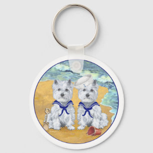 Westie Sailor Twins op het Strand Sleutelhanger