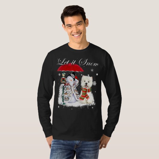 Westie Santa Dog Kerstmis Snowman Xmas Pajama T-shirt (Voorkant volledig)
