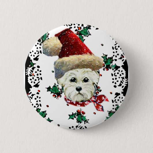 Westie Santa Ronde Button 5,7 Cm (Voorkant)
