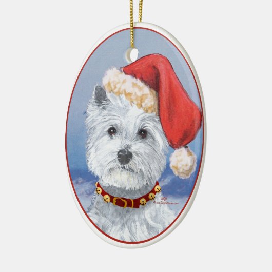 Westie Santas Helper Keramisch Ornament (Links)