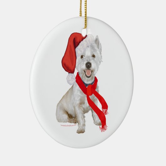 Westie Santa's Helper Keramisch Ornament (Rechts)