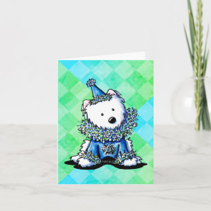 Westie Satijn Blauw Circus Clown Kaart