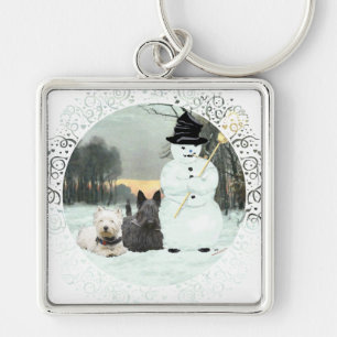 Westie & Scottie bouwen een sneeuwman Sleutelhanger