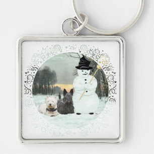 Westie & Scottie Bouwen een Sneeuwman Sleutelhanger